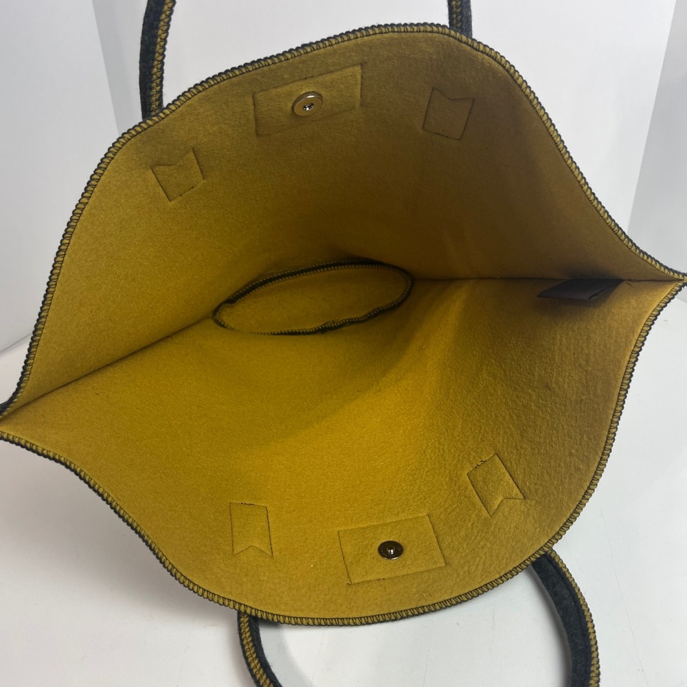 Helen Kaminski Sydney Australia Felted Wool Tote Bag Charcoal Grey Mustard inter - Picture 6 of 11